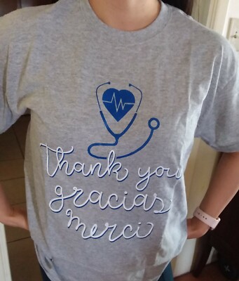 T-Shirt Gray Give Thanks To Health Care Workers New Size XL