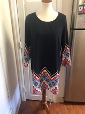 Sage Shift Dress Navy Geometric Size Large