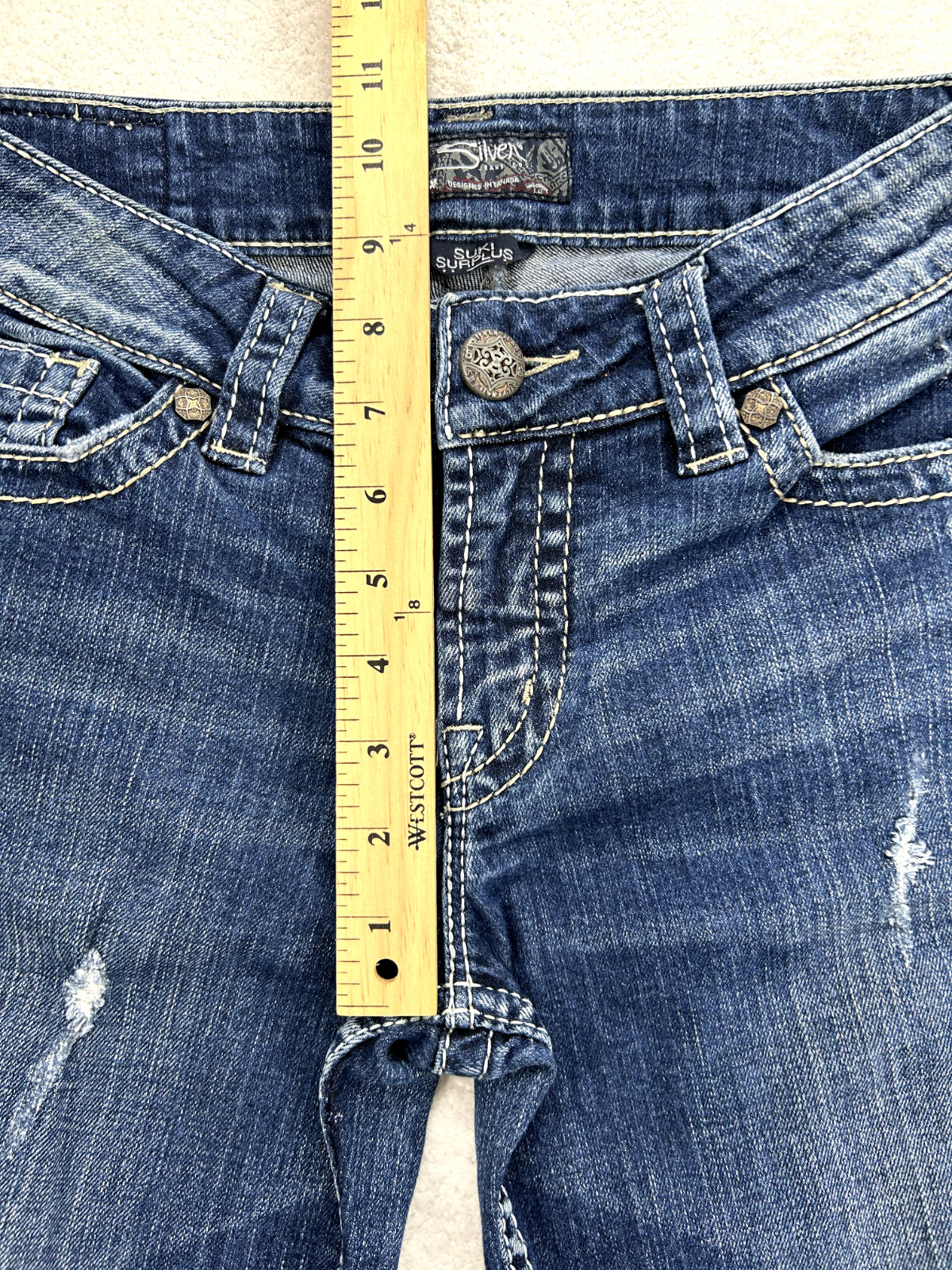 Silver Suki Surplus Bootcut Sequin Distressed Den… - image 8