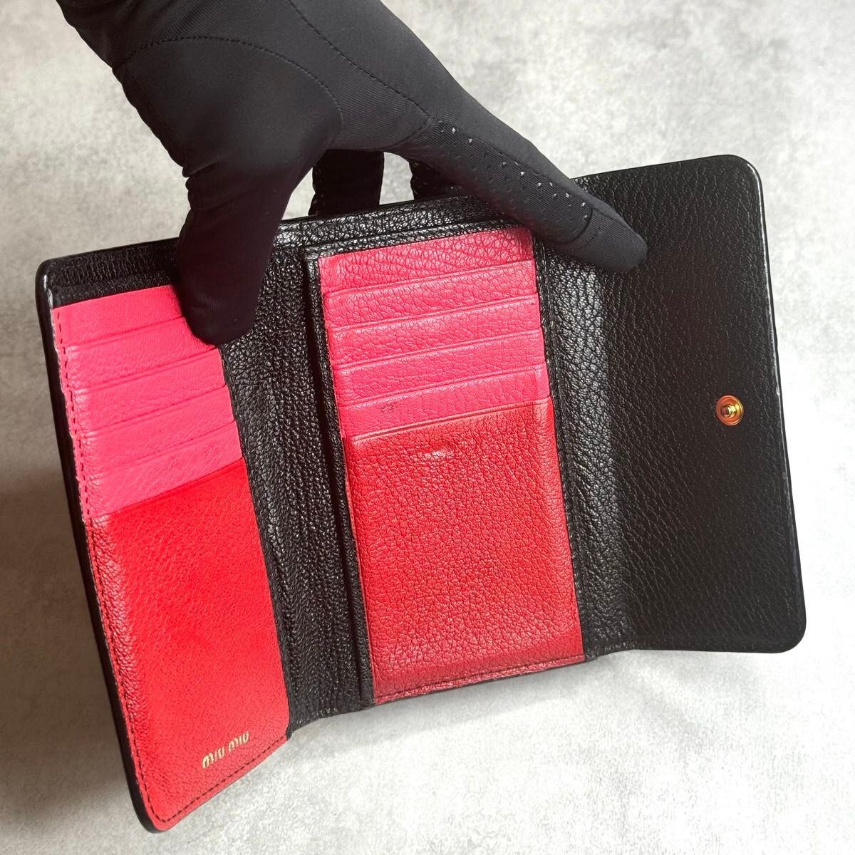 折りたたみ財布 MiuMiu [Miu Miu] Madras card wallet 5MB060 2AJB F0222 NEW $420 MIU MIU Metallic Silver Leather MADRAS LOVE HEART
