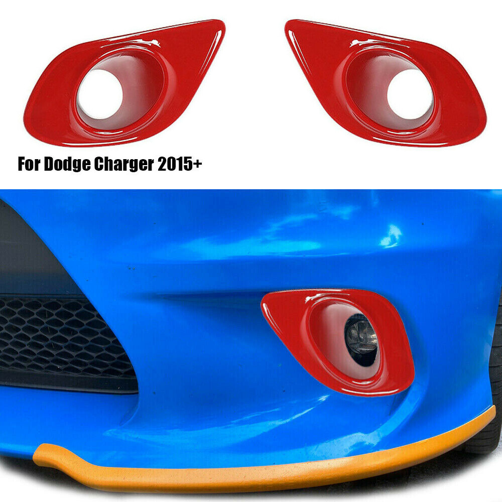 For Dodge Charger 2015+ Red Front Bumper Fog Light Lamp Cover Trim Accessories