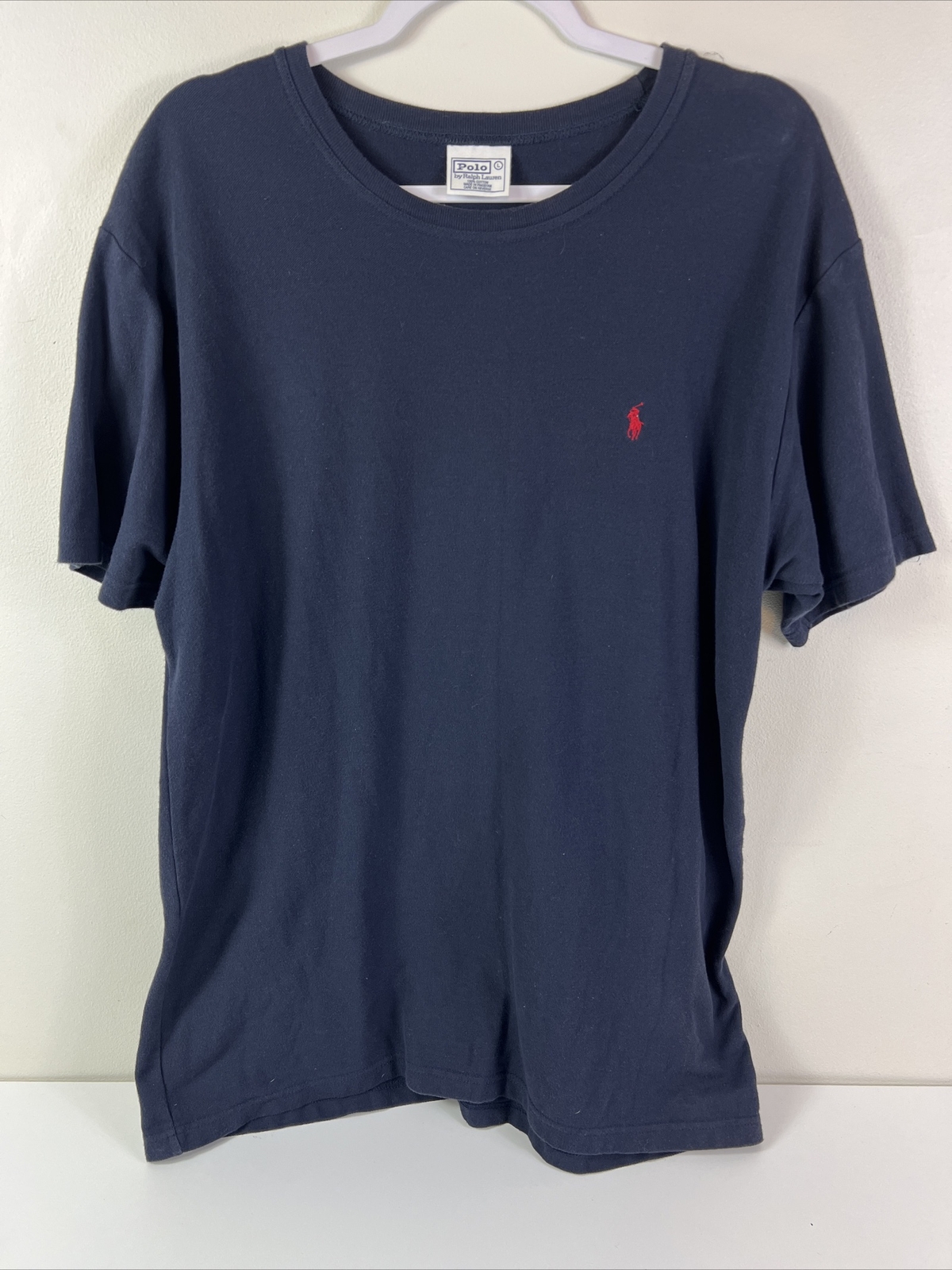 Polo Ralph Lauren camicia uomo taglia large nera tinta unita rossa pony girocollo largo