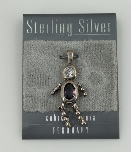 Vintage Sterling Silver CZ Cubic Zirconia February Purple Charm Girl Articulated - Picture 2 of 8