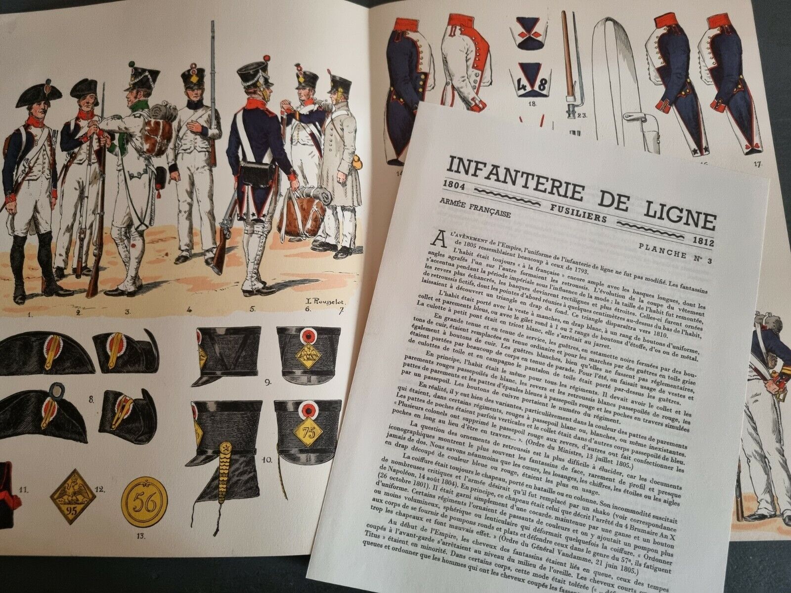 Planche Rousselot N°3 Infanterie de ligne , fusiliers 1804-1812, édition de 1956
