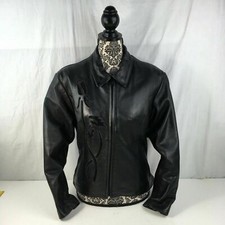 Love Leathers Leather Jacket Rose Inlay Black Women's Size Small Motorcycle