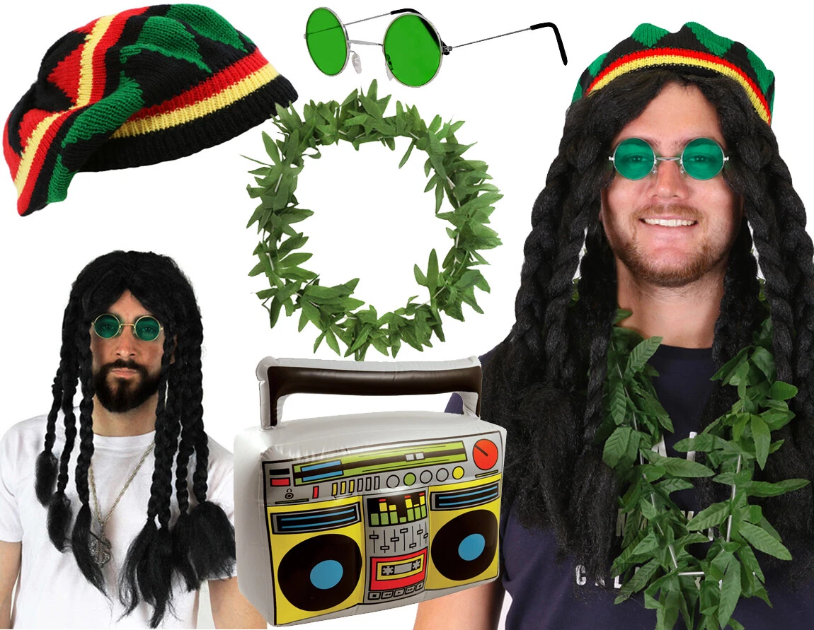 RASTA RAGGAE JAMAICAN BOB MARLEY HAT WIG WITH DREADLOCKS GLASSES - Foto 10