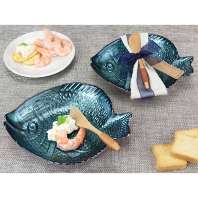 Pampa Bay Let's Entertain Glass Fish Dip Set - 2 Piece NEW
