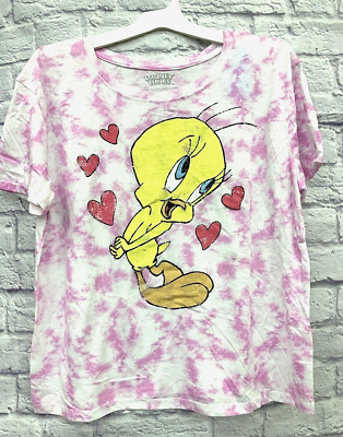 LOONEY TUNES WOMEN'S T-SHIRT TOP SHIRT PINK TIE DYE VALENTINE'S DAY BIRD M NEW