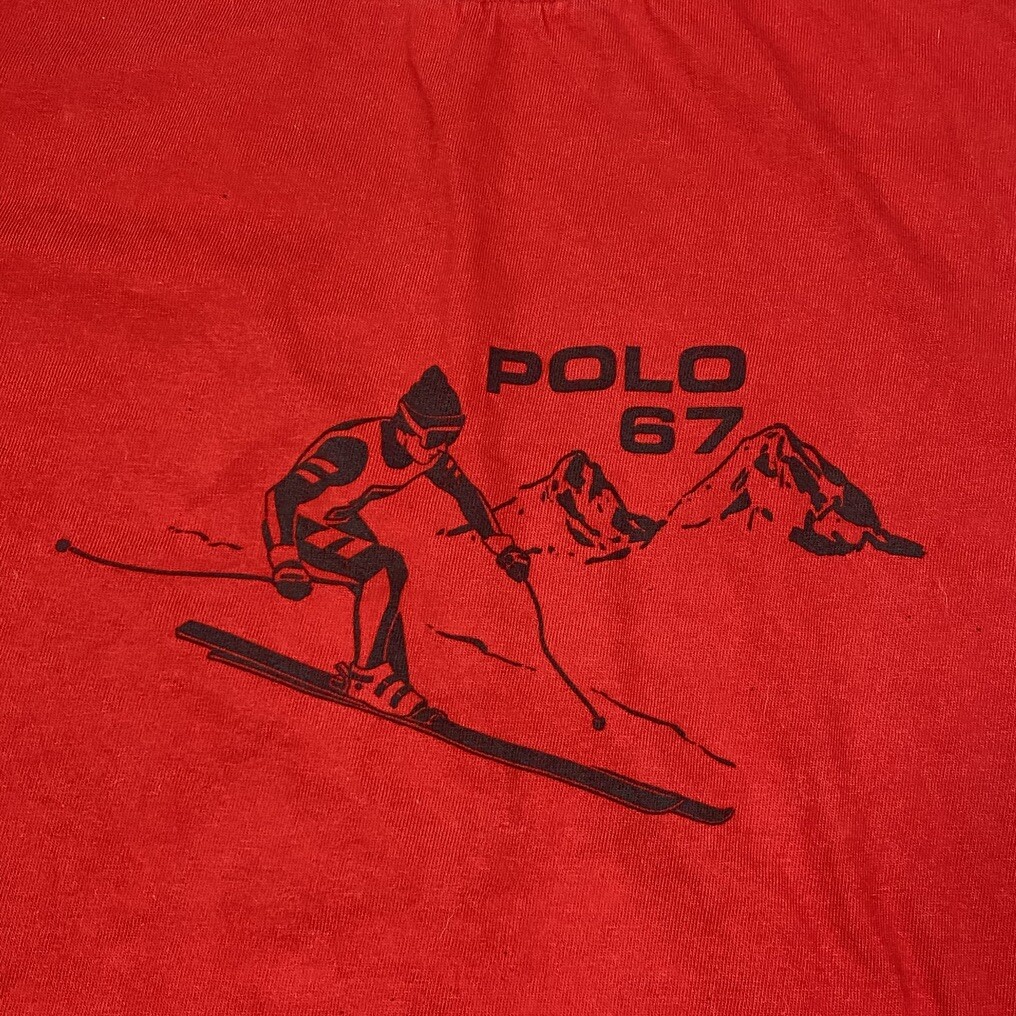 Vintage Polo Sport Ralph Lauren T Shirt 67 Ski Skier Mens XL Red