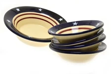 Harry and David 4th of July Patriotic Serving Bowl 4 Individual Bowls- 5 Pieces