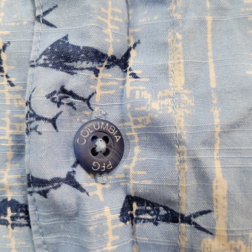 Columbia Men PFG Shirt XL Blue Button Up Fishing Short Sleeve Marlin Tuna Fish  - Bild 11 von 12