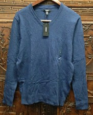 New Alfani Mens Cotton Blend V-neck Pullover Sweater, Neo Navy, X-Large