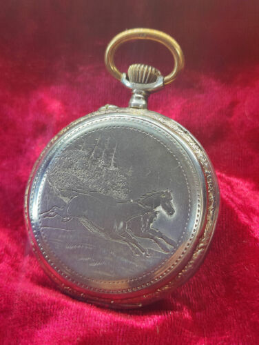ALPINA - 0.800 Silber Galonne Taschenuhr PFERDEN - Silver pocket watch - Bild 3 von 7