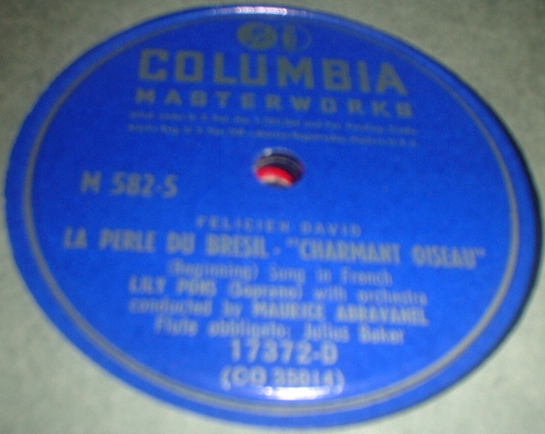 78RPM Columbia 17372 Lily Pons - Program, Perle du Bresil - Charmont Oiseau, EX-