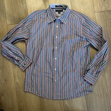 Tommy Hilfiger 80s 2 Ply Fabric Striped Long Sleeve Button Down Mens Large