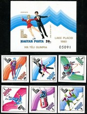 Hungary Mi. No. 3390-95 B + Bl. 140 B**, Winter Olympics, Lake Placid