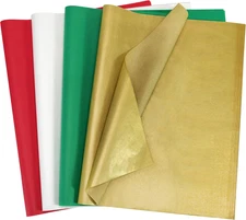 120 Sheets Christmas Tissue Paper 20" x 14" Red Green Gold White Gift Wrap	