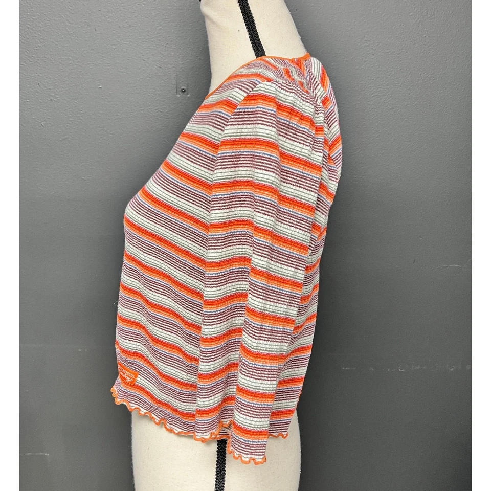 Camiseta a rayas cuello redondo corte relajado corte elástico años 90 años 2000 vintage para mujer Foto 2 de 4