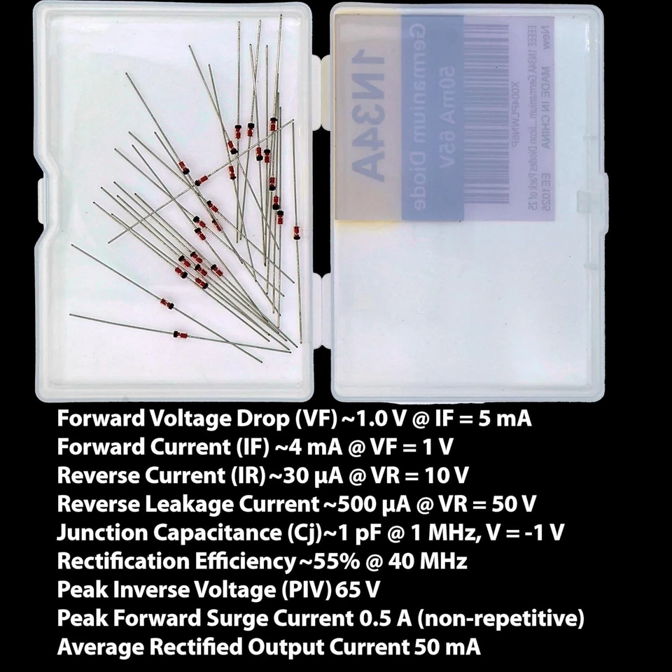 1N34A Germanium Diode (25Pcs) 1N34 50Ma 65 Volt 65V 50 Millimap IN34A 1N34 IN34 - Image 3 of 3