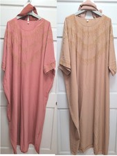 2 Abaya Muslim Embellished Modest Maxi Dresses w/ Scarf - Tan Dusty Rose - 60