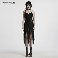 Punk Rave Women Black Gothic Punk Irregular Hem Split Distressed Knit Dress