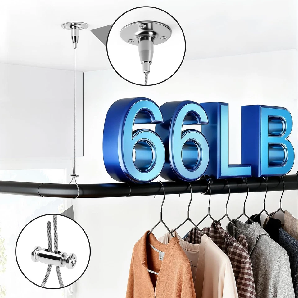 Paquete de 2 soportes de varilla de armario de techo de alta resistencia, 59" montados en techo ajustables... Foto 2 de 4