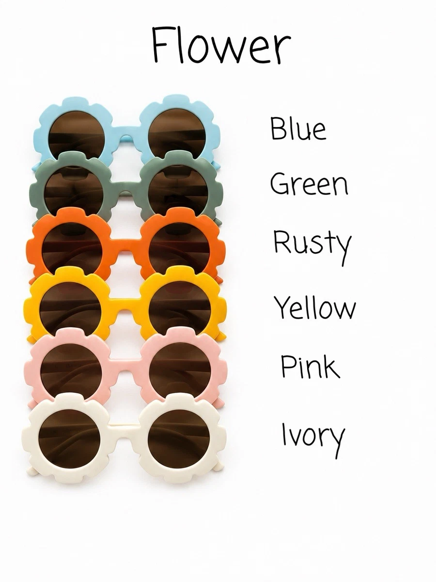Personalisierte Baby & Kinder Sonnenbrille | Blume & rundes Gestell | individueller Name & Anhänger