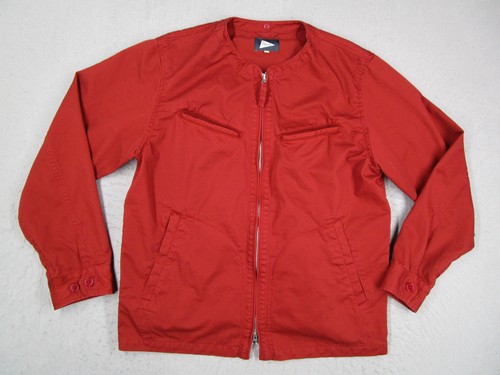 Pilgrim Surf Supply Jacket Mens Large Red Cotton Zip Front Band Collar Pockets