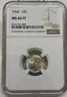 1964 P Roosevelt Dime 10c NGC MS66 FT 90% Silver Full Torch Low Population