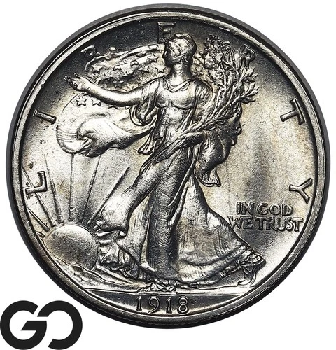 1918 Walking Liberty Half Dollar, Scarce This Nice, Gem BU++ Better Date!