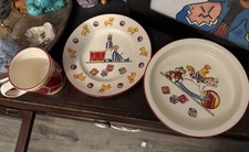 Vintage 80s Tiffany  Co Childs 3pc Porcelain Plate, Bowl  Cup Set Discontinued