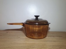 Vintage Vision Corning France 2.5L Amber Glass Saucepan / Pan with Lid  21cm