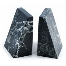 Onyx Marble Wedge Bookends (Black and White)