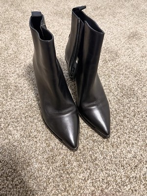 Acne Studios Black Leather Pointed Toe Zip Ankle Bootie Women EU 37