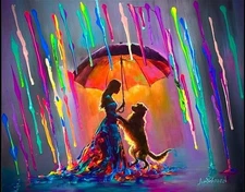 REDUCED Jim Warren Girl with Golden - "Protected in a dream" Hand Signed Canvas