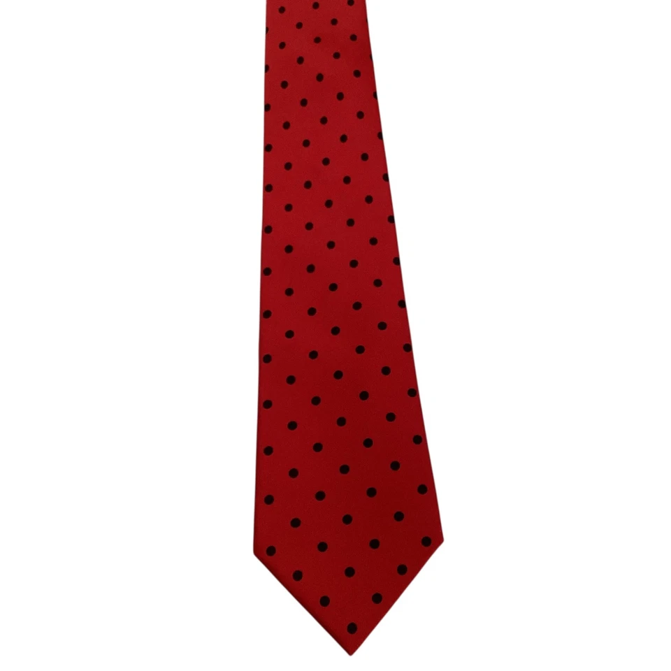 Corbata HERMES 7309 EA para hombre 100 % seda FRANCIA lujo POLKA DOT roja/negra usada en excelente estado rara Foto 2 de 4