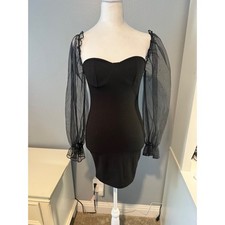 SHEIN Black Sheer Mesh Long Sleeve Bustier Bodycon Mini Dress Womens XS 2