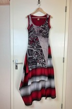 SAVE THE QUEEN Vintage Long Mesh Maxi Dress Avant Garde Art Deco Print XL