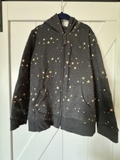 Cat  Jack Girls Hoodie Gray Gold Star Print Zip Up Jacket Size M 7/8 