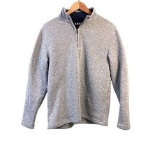 IZOD Mens Quarter Zip Fleece Lined Sweater Gray Marled Knit Pullover Medium