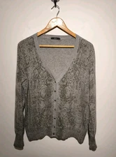 M&S UK 20 Cardigan Grey Mix Animal Snake Print V-neck Angora Wool Blend Knit