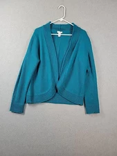 Chico's Wool Blend Green Knit LS Open Front Cardigan Women's 2 US Large