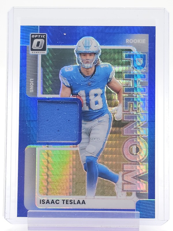 ISAAC TESLAA 2025 DONRUSS OPTIC ROOKIE PHENOM PATCH BLUE HYPER LIONS Q5677