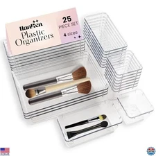 25pc Drawer Organizer Set - 4 Sizes, Non-Slip Pads, Versatile Storage Solutions