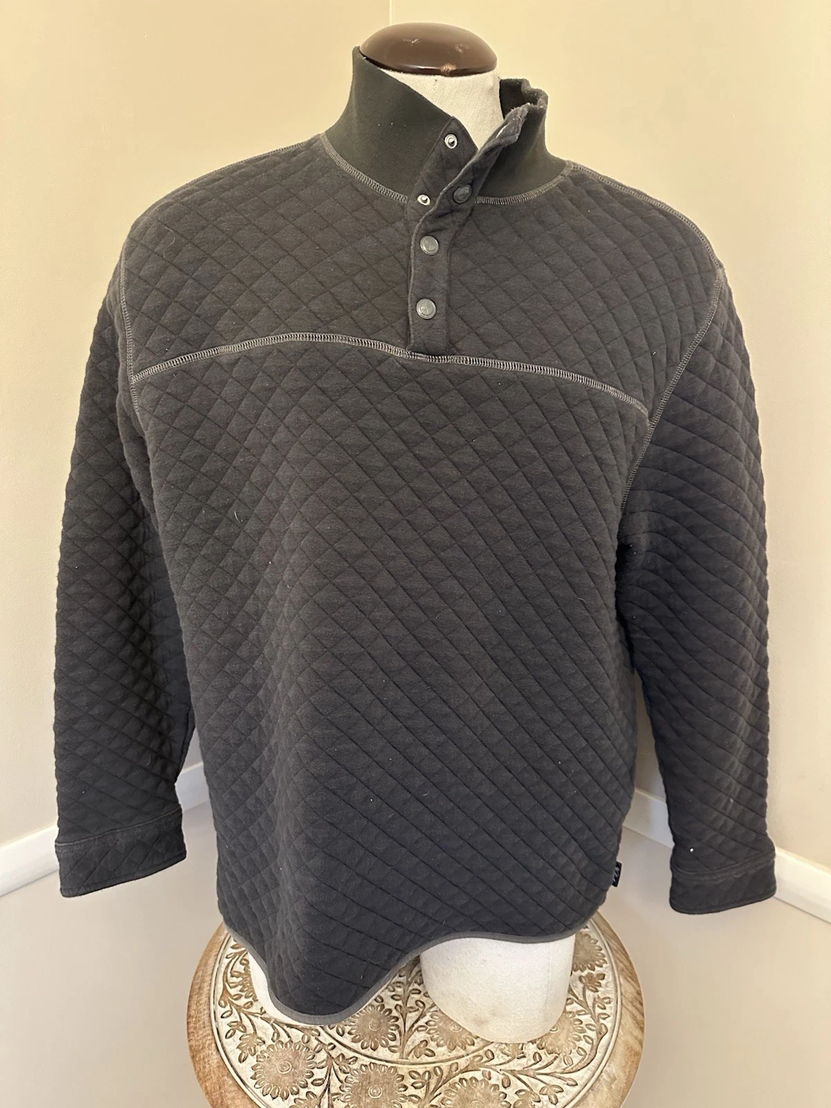 WOOLRICH Men’s Henley Cotton Poly Wool Fleece Quilted Pullover Jacket XL Gray