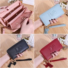 US Cute Cat Long Wallet Leather Coin Purse Phone Holder Wristlet Bag Card Holder