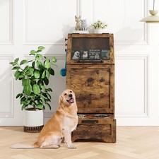 Pet Food Cabinet Dog Feeding Station w/2 Elevated Bowls Dog Food Storage Cabinet