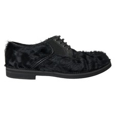 DOLCE & GABBANA Shoes Dress Black Fur Leather Lace Up Derby EU42.5/US9.5 3000usd