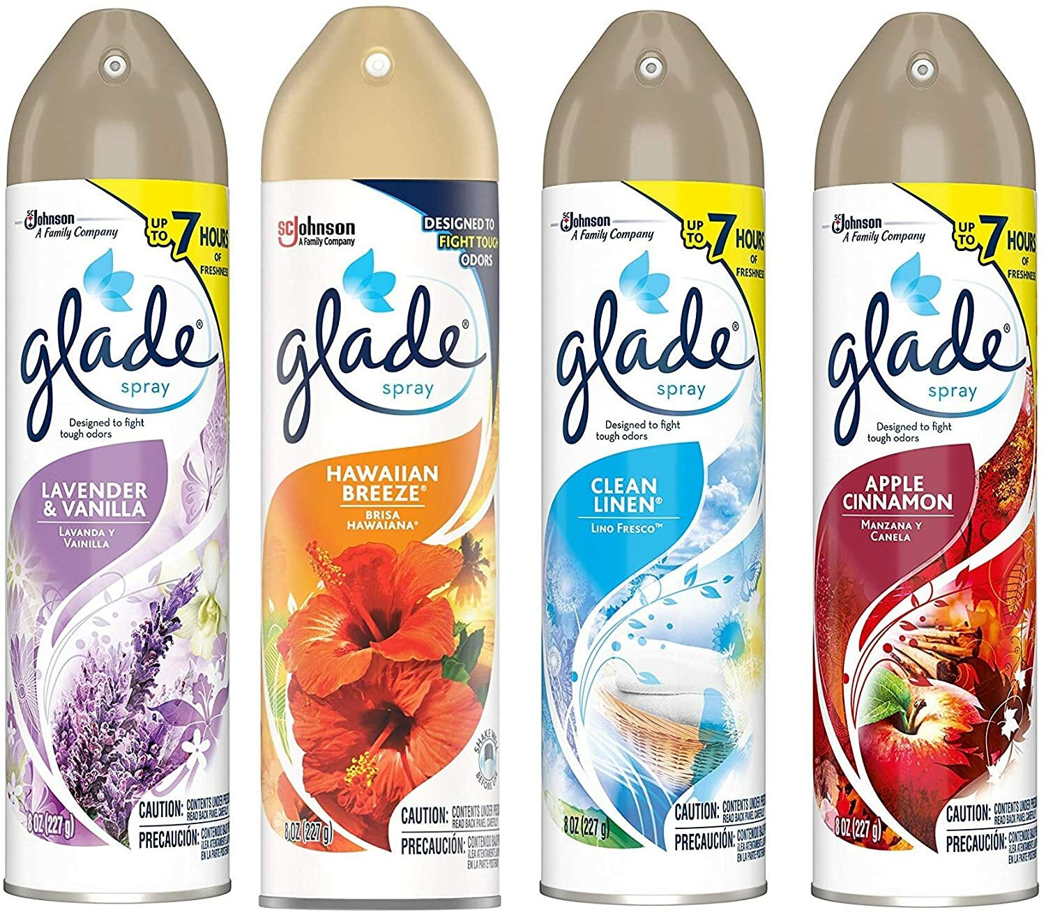 Glade Spray Collection 4 Flavors: Lavender & Peach Blossom, Hawaiian Breeze, Cle