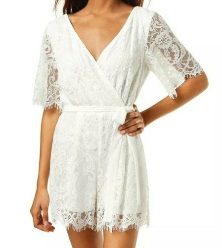 Trixxi White Size XS Romper white Lace Belted keyhole back
